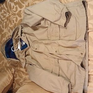 Mens Woolrich tan parka coat with button in liner